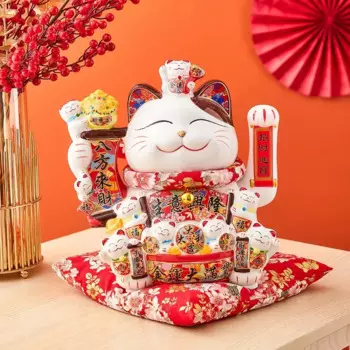 Керамический манекен Neko, счастливый кот, домашний декор, машущая рука, кот фэн-шуй, керамический предмет богатства, милые аксессуары для декора комнаты