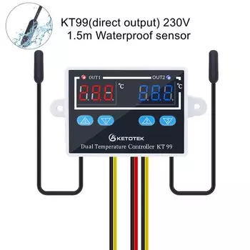 KT99 двойной цифровой термостат термометр регулятор температуры-50 ~ 120C отопление и охлаждение 12 В 24 В 110 В 220 В