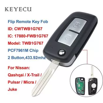 Keyecu 2-кнопочный откидной автомобильный дистанционный брелок 433,92 МГц PCF7961M чип для Nissan Qashqai, X-Trail, Pulsar, Microra, Juke, CWTWB1G767
