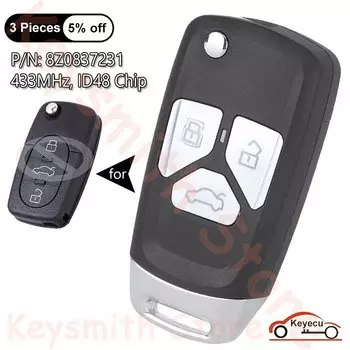 KEYECU 3 кнопки 433 МГц ID48 чип для Audi обновленный раскладной складной дистанционный ключ дистанционного управления P/N: 8Z0837231, 8Z0 837 231