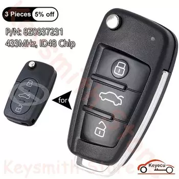 KEYECU 3 кнопки 433 МГц ID48 чип для Audi обновленный флип-брелок с дистанционным управлением замена P/N: 8Z 0837231 , 8Z0 837 231