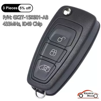 KEYECU 3 кнопки 433 МГц ID49 для Ford Transit / Transit Custom/ Tourneo Custom 2015-2020 Flip Remote Key Fob GK2T-15K601-AB / AA