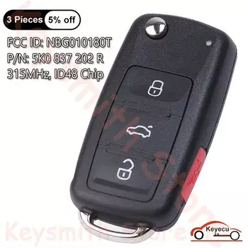 KEYECU дистанционный ключ 3 + 1 кнопки 315 МГц ID48 для Volkswagen VW Golf Eos GTI Jetta Passat Touareg Tiguan CC, 5K0837202R, NBG010180T