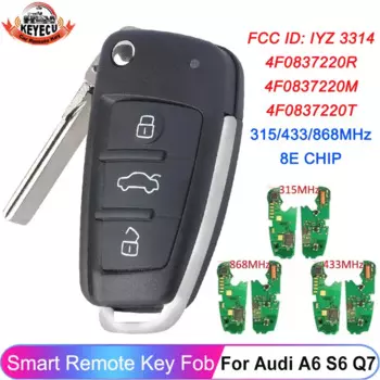 KEYECU FSK 315 МГц 434 МГц 868 МГц 8E чип для Audi A6 S6 Q7 2004-2015 IYZ 3314 4F0837220R 4F0837220M 4F0837220T дистанционный ключ