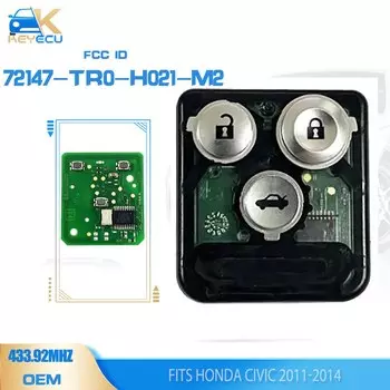 KEYECU OEM 72147-TR0-H021-M2 пульт дистанционного управления 3 кнопки FSK 433,92 МГц Fob для Honda Civic 2011 2012 2013 2014