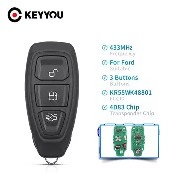 KEYYOU 3 кнопки KR55WK48801 умный дистанционный ключ для Ford Focus C-Max Mondeo Kuga Fiesta B-Max 434/433 МГц 4D63 80Bit чип без ключа