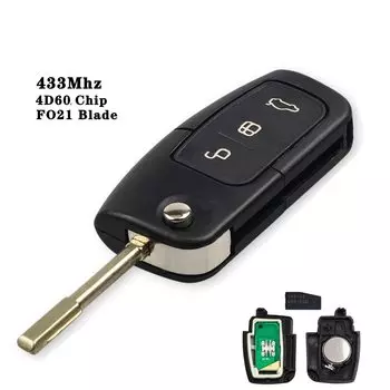 KEYYOU 3 кнопки откидной складной дистанционный брелок 433 МГц 4D60 ID63 чип для Ford Mondeo Focus Fusion Fiesta Galaxy Transit автомобильный ключ