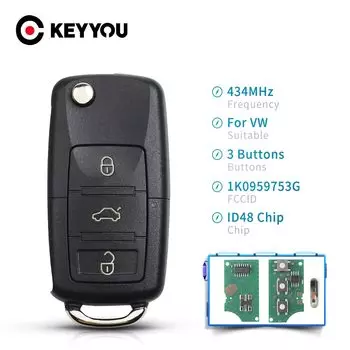 KEYYOU 3-кнопочный дистанционный брелок 434 МГц с ID48 1K 0959753 G Для VOLKSWAGEN VW PASSAT B5 B6 Skoda Tiguan Touran GOLF JETTA POLO