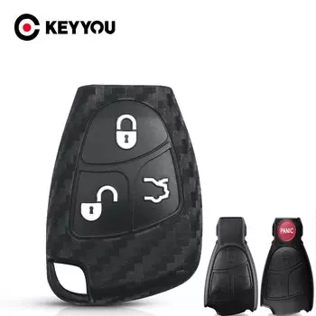KEYYOU дистанционный автомобильный брелок из углеродного волокна, силиконовый чехол, защитный чехол для Mercedes-Benz B C E ML S CLK CL, 3-кнопочный вход без ключа