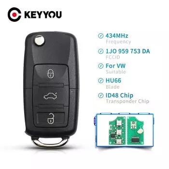 KEYYOU дистанционный ключ от машины 434 МГц ID48 чип для Volkswagen VW Beetle Bora Passat B5 гольф-сиденье Skoda 1J 0959753 DA HLO 1J0 959 753 DA