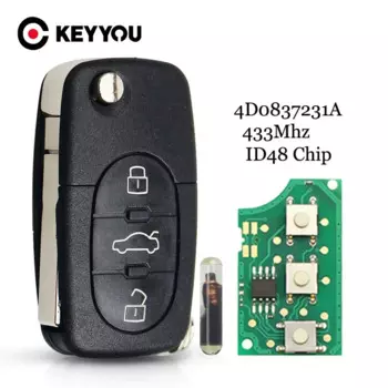 KEYYOU для Audi 4D 0837231 Дистанционный ключ от автомобиля для Audi A3 A4 A6 A8 TT RS4 Quattro старые модели 433 МГц ID48 чип автомобильный дистанционный откидной ключ