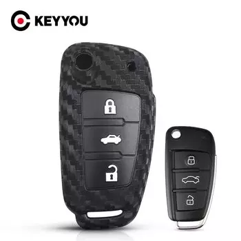 KEYYOU для Audi Sline A3 A5 Q3 Q5 A6 C5 C6 A4 B6 B7 B8 TT 80 S6 силиконовый чехол для ключей из углеродного волокна Защитный чехол для ключей 3 кнопки