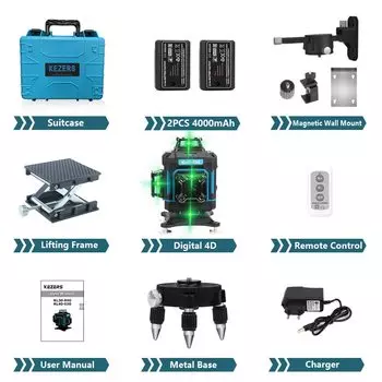 KEZERS лазерный уровень KL4D-03G зеленый 16 линий 4D 2 шт.