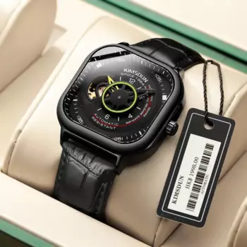 KIMSDUN новые модные мужские часы с квадратным большим циферблатом, полностью автоматические механические наручные часы с кожаным ремешком, мужские часы