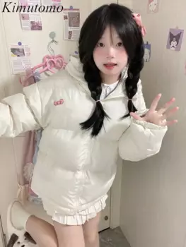 Kimutomo Kawaii зимнее пальто с капюшоном женское свободное стеганое пальто на молнии с героями мультфильмов корейская мода шикарный дизайн милые свободные куртки