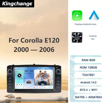Kingchange 7 "Android14 автомобильный мультимедийный стереоплеер радио для Toyota Corolla Altis E120 2000-2006 F3 2003-2020 Carplay Auto GPS