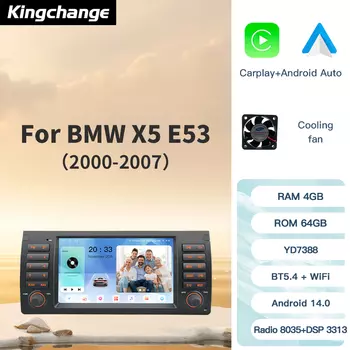 Kingchange Android 14 8 "2 Din автомобильный радиоприемник мультимедийный плеер для BMW E53 X5 1995-2003 CarPlay Auto GPS DSP Wi-Fi 360 камера BT SWC