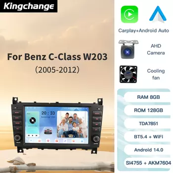Kingchange Android 14 8 "автомобильное мультимедийное радио стерео для Mercedes Benz W203 W209 W219 A Class A160 C-Class C180 CarPlay Auto 360