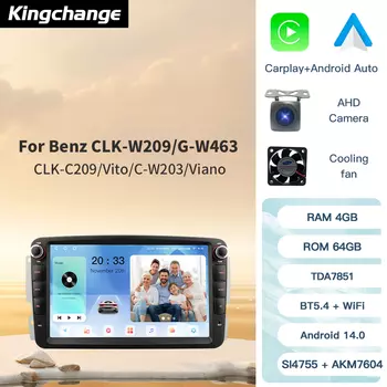 Kingchange Android 14 8 "автомобильное мультимедийное радио стерео для Mercedes Benz W203 W209 W219 A Class A160 C-Class C180 CarPlay Auto 360