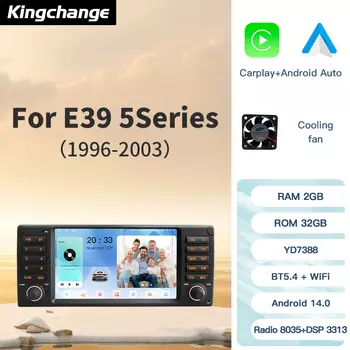 Kingchange Android 14 8 дюймов для BMW 5 E39 1995–2003 E53 X5 M5 2 Din Стерео Мультимедийное радио CarPlay Auto Wifi GPS 360 WIFI RDS