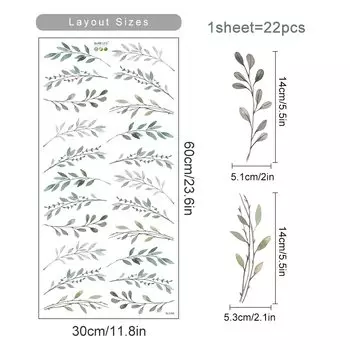 Kingsmile Акварельные наклейки для стен Green Leaf Branches