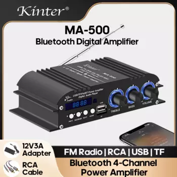 KINTER MA-500 Цифровой усилитель Bluetooth 5,0, 15 Вт x 4 канала, мощность 12V3A, плата аудиостереоусилителей Hi-Fi, усилитель класса D