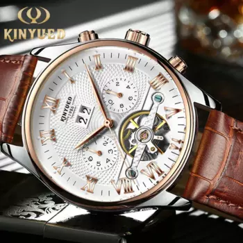 KINYUED/Лучшие мужские часы, наручные часы с автоматическим механизмом, кожаный ремешок, механические водонепроницаемые роскошные деловые часы для мужчин, часы