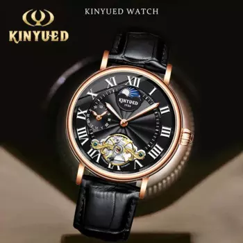 KINYUED роскошные часы с автоматическим механизмом для мужчин, классические повседневные наручные часы с кожаным ремешком, мужские механические часы со скелетом