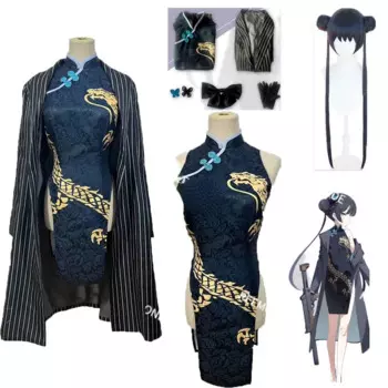 Kisaki Косплей Аниме Синий архив костюм верхняя одежда Qipao ветровка перчатки парик головной убор Костюм ПОЛНЫЙ КОМПЛЕКТ Хэллоуин