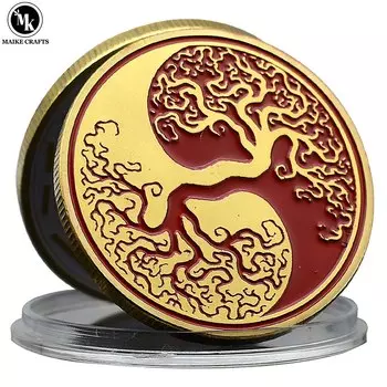 Китайская эмалированная монета "Дерево Инь Ян", olevo