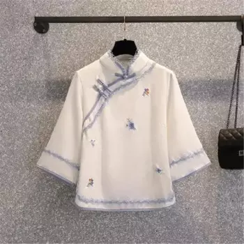 Китайская рубашка женская Элегантная вышивка в национальном стиле Китайская одежда модный современный костюм Тан винтажные весенне-летние топы ханьфу