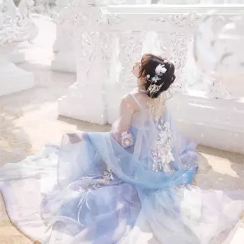 Китайская традиционная одежда Хань градиентное платье с вышивкой на груди Ru женское платье