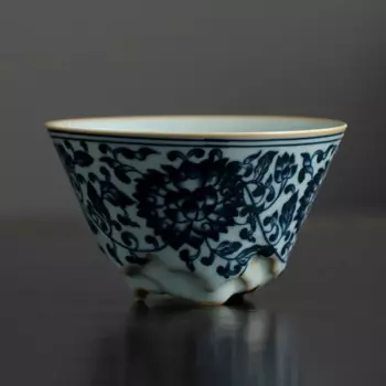 Китайская винтажная сине-белая керамическая чашка для чая Ru Kiln 80 мл