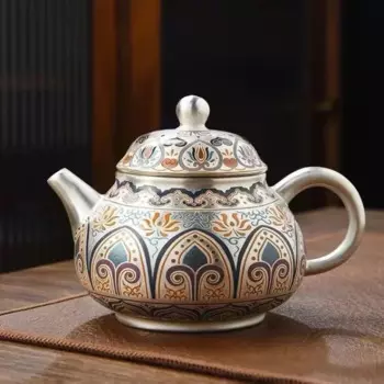 Китайские чайники Dunhuang, фрески с эмалью, цветное позолота, нематериальное культурное наследие, традиционное мастерство, серебряный чайник