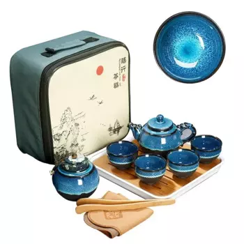 Китайский чайный набор из синей янтарной глазури керамический Jingdezhen temmoku глазурь изысканный набор кунг-фу чайная чашка портативный чайник Gaiwan чайные чашки