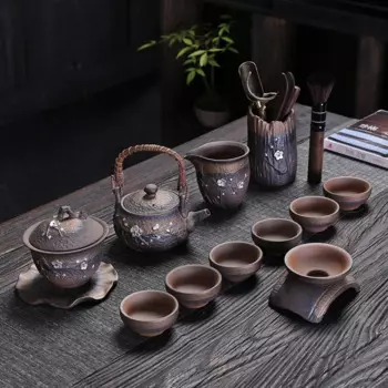Китайский чайный набор Puer, роскошный подарочный керамический чайный набор кунг-фу с чашкой и подносом, игра из керамики и керамики AB50TS
