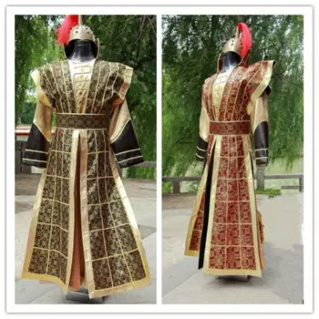 Китайский национальный костюм ханьфу, Желтый Красный древний китайский костюм ханьфу, Мужская одежда, традиционный Национальный костюм Тан, костюм для сцены, Косплея