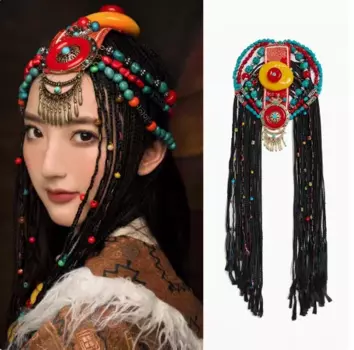 Китайский тибетский женский красочный парик Xizang, оплетка для танцев и выступлений