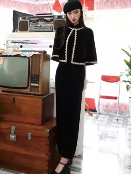 Китайское платье, черные бархатные вечерние платья Qipao, банкетный китайский стиль, костюм-шаль, традиционное женское платье