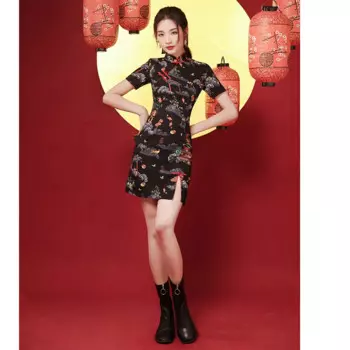 Китайское платье, черные жаккардовые вечерние платья Qipao, ручная роспись, китайский стиль, платье-Ципао с принтом, традиционное женское платье