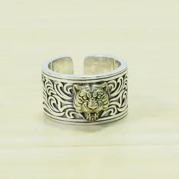 Китайское Шикарное Кольцо с широким лицом, винтажное серебряное кольцо с головой тигра, мужское кольцо с подвижным ртом, Женское кольцо в стиле хип-хоп из тайского серебра R