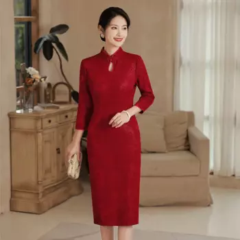 Китайское свадебное пикантное платье Qipao для мам с вырезами и воротником-стойкой платья большого размера 5XL китайское платье элегантное женское платье