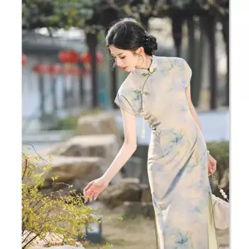 Китайское традиционное платье для девочек, улучшенное темпераментное современное китайское платье-Ципао с коротким рукавом, Сетчатое платье