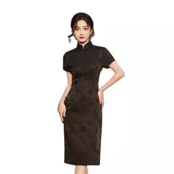 Китайское традиционное улучшенное платье Ципао средней длины, весеннее элегантное ретро платье, женское повседневное элегантное платье с коротким рукавом, новинка Ципао