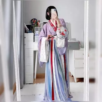 Китайское традиционное женское платье Hanfu, Женский карнавальный костюм Hanfu, сине-фиолетовый танцевальный костюм Hanfu, большой размер XL
