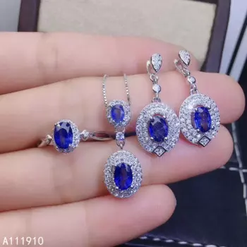 KJJEAXCMY изящное ювелирное изделие из стерлингового серебра 925 пробы, инкрустированное натуральным сапфиром ожерелье, серьги, изысканный женский костюм, поддержка теста