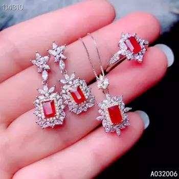 KJJEAXCMY ювелирные изделия из стерлингового серебра 925 пробы, натуральный рубин, серьги, кольцо, подвеска, ожерелье, роскошный женский костюм, поддержка тестирования