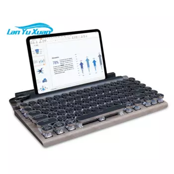 Классическая деревянная усовершенствованная многофункциональная ретро-клавиатура в стиле панк с круглыми клавишами, 83 клавиши, RGB, машинка для письма, Blueteeth, механическая клавиатура для IPad