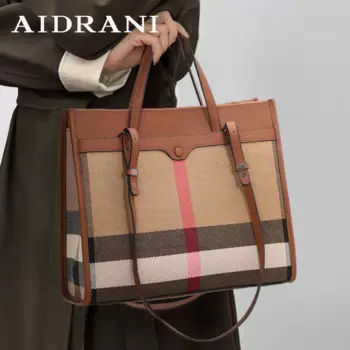 Классическая клетчатая женская сумка Aidrani, вместительная портативная Наплечная Сумка, холщовая Лоскутная воловья кожа, квадратная сумка