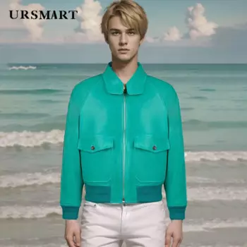 Классическая мужская куртка из натуральной кожи, новинка осень/зима 2024, модная трендовая зеленая овечья кожа, куртка индивидуального размера для мужчин